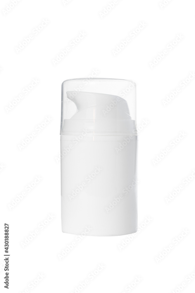 empty white plastic blow and pump bottle for cosmetics on white background. Isolated and mockup empty white plastic blow and pump bottle for cosmetics on white background. Isolated and mockup