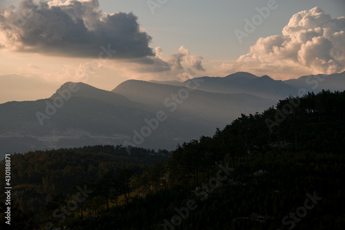 Amazing mountain landscape with cloudy sky, nature outdoor travel background. Beauty world.