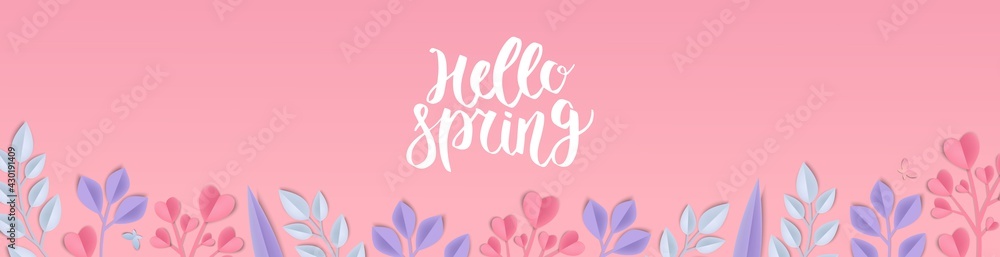Spring sale banner with flowers. Banner perfect for promotions, magazines, advertising, web sites. Vector illustration.