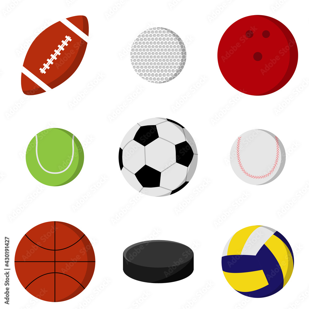 Balls for playing games set. Sport equipment Balls for playing games set. Sport equipment