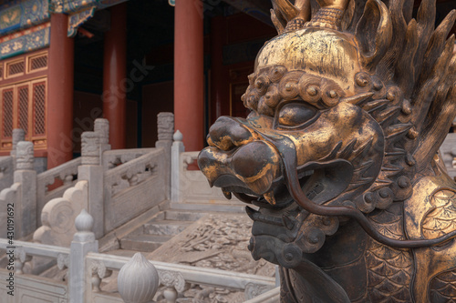 Golden lion statue in the Forbidden city, Beijing, China