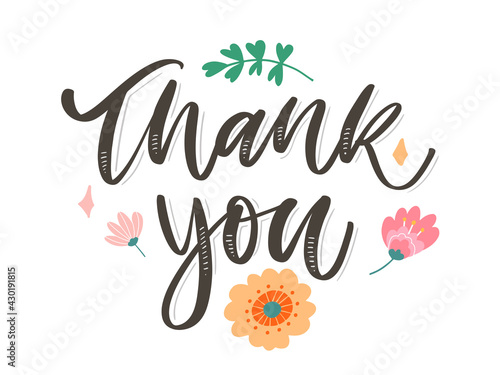 Cute Thank You Script Card Flowers Letter text