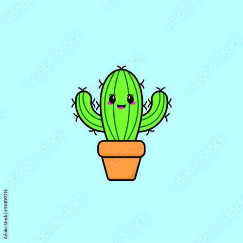 cute kawaii cactus  cartoon  mascot  character vector illustration