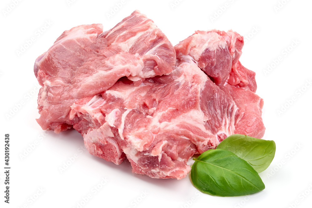 Raw pork meat, isolated on white background. High resolution image