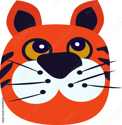 tiger muzzle orange with stripes, vector drawing, isolate on a white background