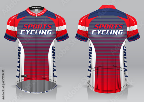 Cycling jersey, front and back view, sporty design is easy to print on fabrics and textiles