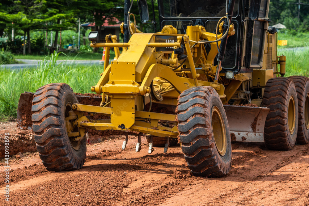 Grader industrial machine on site construction