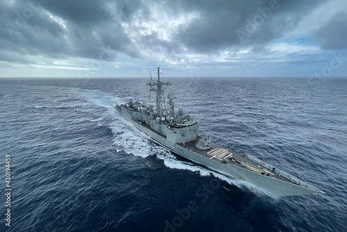 a navy military ship sailing at sea during us military operations photo