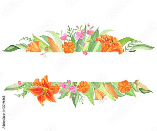 Watercolor arrangement with orange lilies