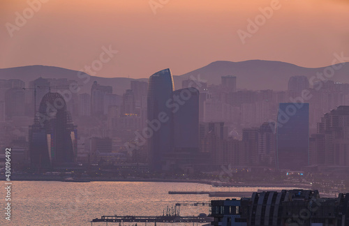 Panorama of Baku at sunset