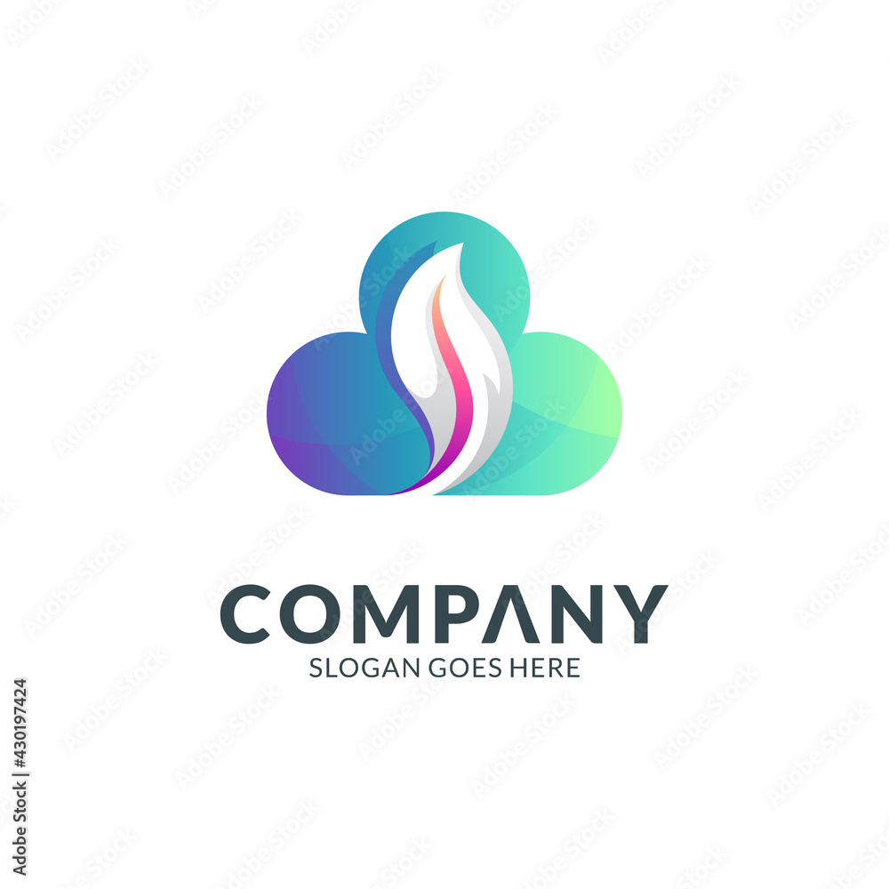 Vector logo of cloud and leaf with simple minimalist concept in ...