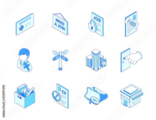 Unemployment and crisis - modern line isometric icons set