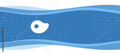 Blue wavy banner with a white steak symbol on the left. On the background there are small white shapes, some are highlighted in red. There is an empty space for text on the right side