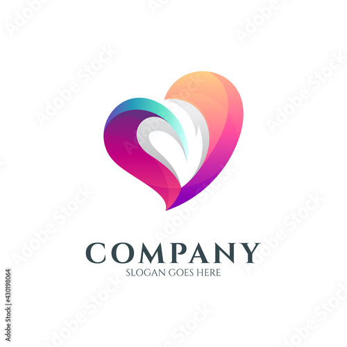 Vector logo of heart with leaf silhouette shape in gradient color