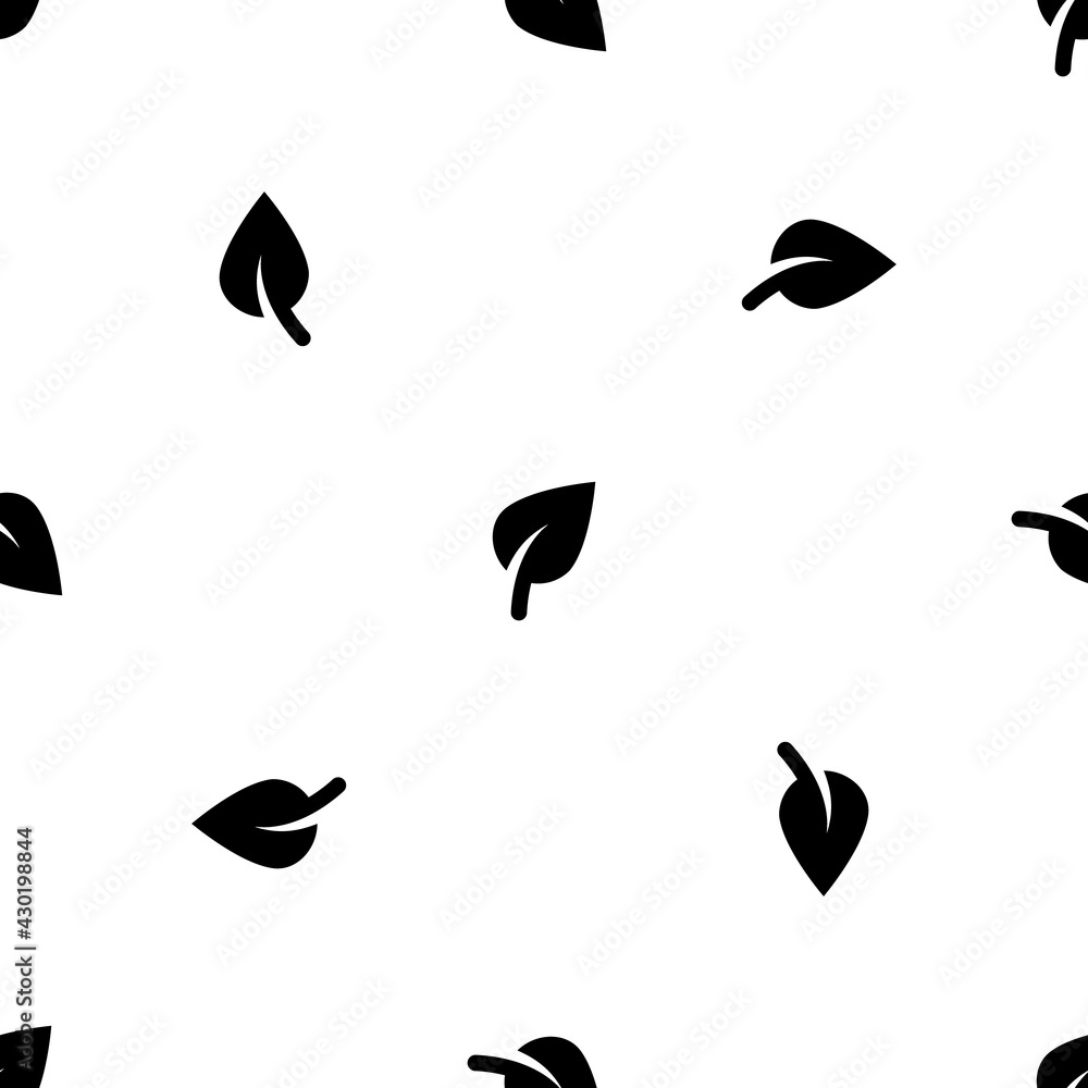 Seamless pattern of repeated black leaf symbols. Elements are evenly spaced and some are rotated. Vector illustration on white background Seamless pattern of repeated black leaf symbols. Elements are evenly spaced and some are rotated. Vector illustration on white background