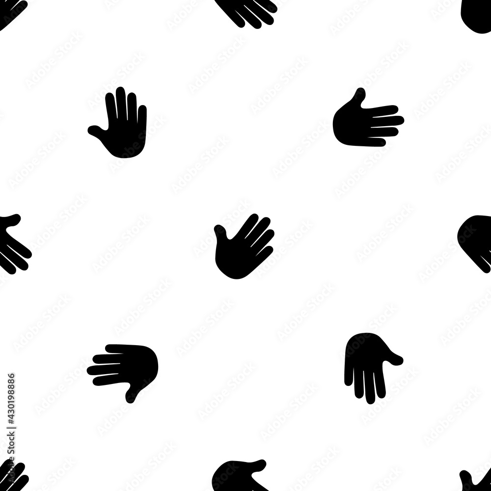 Seamless pattern of repeated black hands. Elements are evenly spaced and some are rotated. Vector illustration on white background Seamless pattern of repeated black hands. Elements are evenly spaced and some are rotated. Vector illustration on white background
