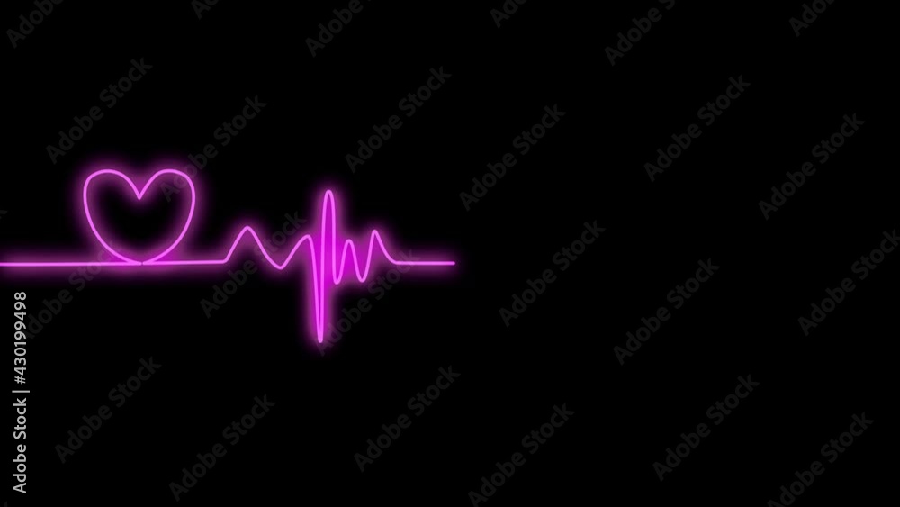 Self-drawing red line Neon heartbeat on a dark background. Neon pulse sign with matte brightness. Self-drawing red line Neon heartbeat on a dark background. Neon pulse sign with matte brightness.