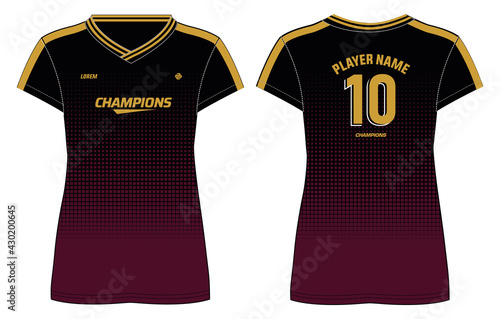 Women Sports Jersey t-shirt design concept Illustration suitable for girls and Ladies for Volleyball jersey, Football, badminton, Soccer, netball and tennis, v neck Sport uniform kit for sports
