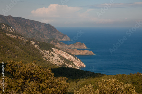 Great scenery of bay and mountains. Mediterranean sea coast. Nature of Turkey.