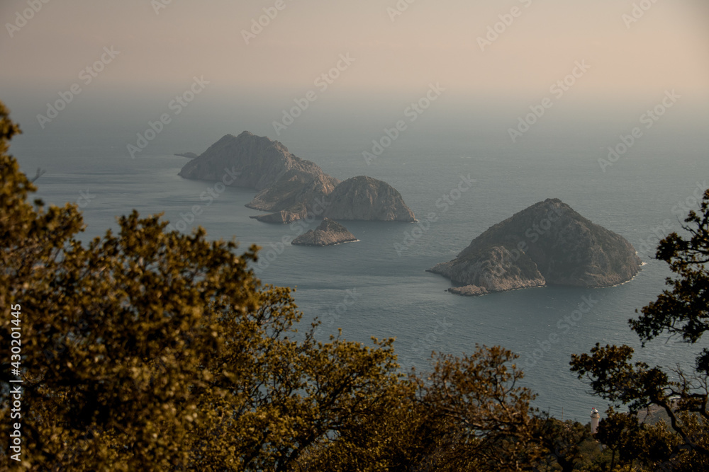 Great view from mountain to seascape with three islands