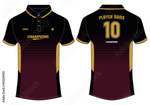 Sports polo collar t-shirt jersey design vector template, Cricket jersey concept with front and back view for Soccer, Football, Tennis and badminton uniform