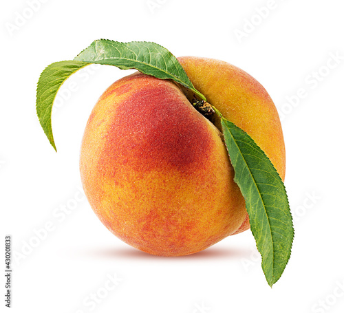 Peach fruit with green leaf