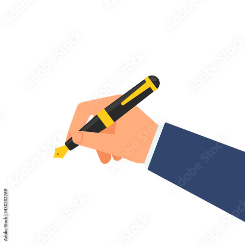 Businessman hand writing with fountain pen image. Clipart image