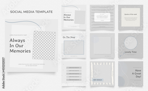 social media template banner blog fashion sale promotion. fully editable instagram and facebook square post frame puzzle organic sale poster. blue grey white vector background