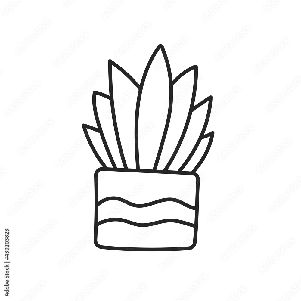 Cute homemade potted flower in the doodle style. The outline drawn by hand. Vector illustration, isolated elements on a white background. Cute homemade potted flower in the doodle style. The outline drawn by hand. Vector illustration, isolated elements on a white background.