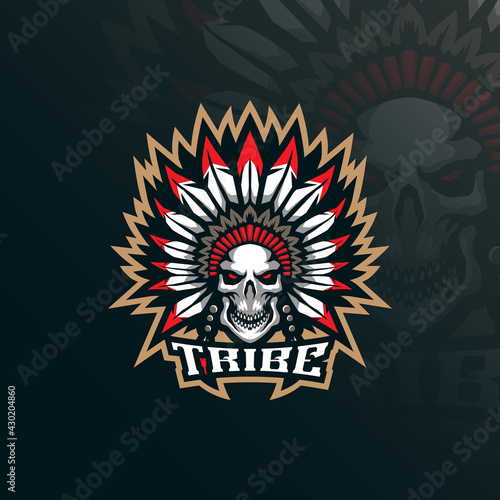 Tribe mascot logo design vector with modern illustration concept style for badge, emblem and tshirt printing. Skull tribe illustration.
