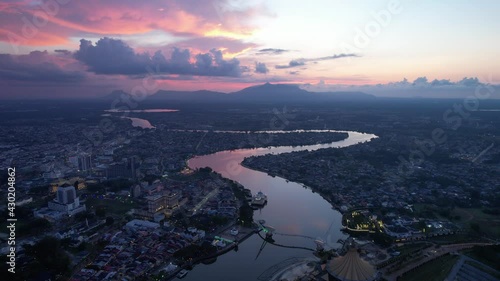 Kuching, Sarawak Malaysia - April 26 2021: The buildings, landmarks and scenery of Kuching city, capital of Sarawak, Borneo island.  photo