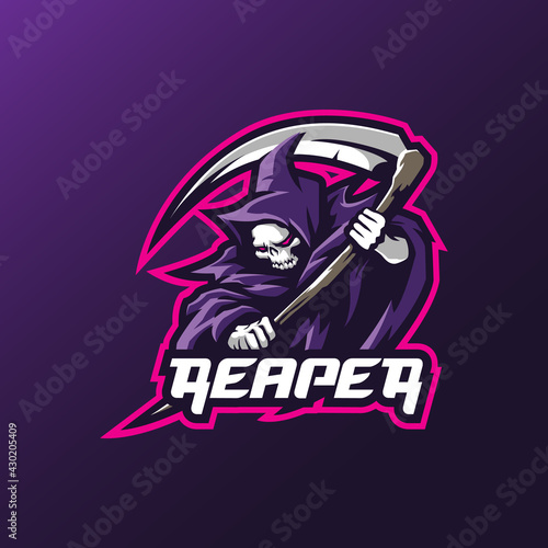 Reaper mascot logo design vector with modern illustration concept style for badge, emblem and tshirt printing. Angry reaper illustration for sport and esport team.