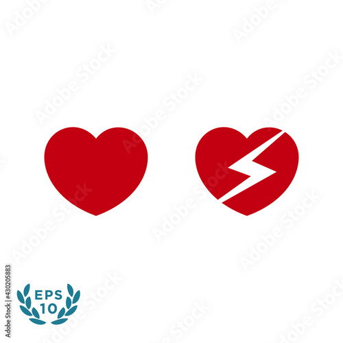 love heart and brken heart icon symbol
