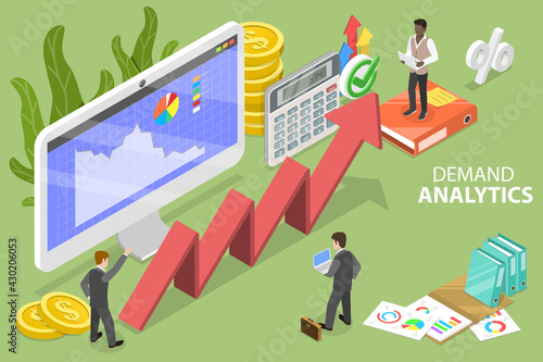 3D Isometric Flat Vector Conceptual Illustration of Demand Analytics.