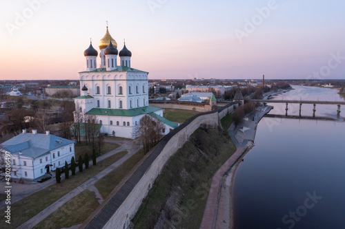 Trinity Cathedral in Pskov, welcome to Russia. A tourist attraction, a functioning Orthodox cathedral. © Stanislav Samoylik