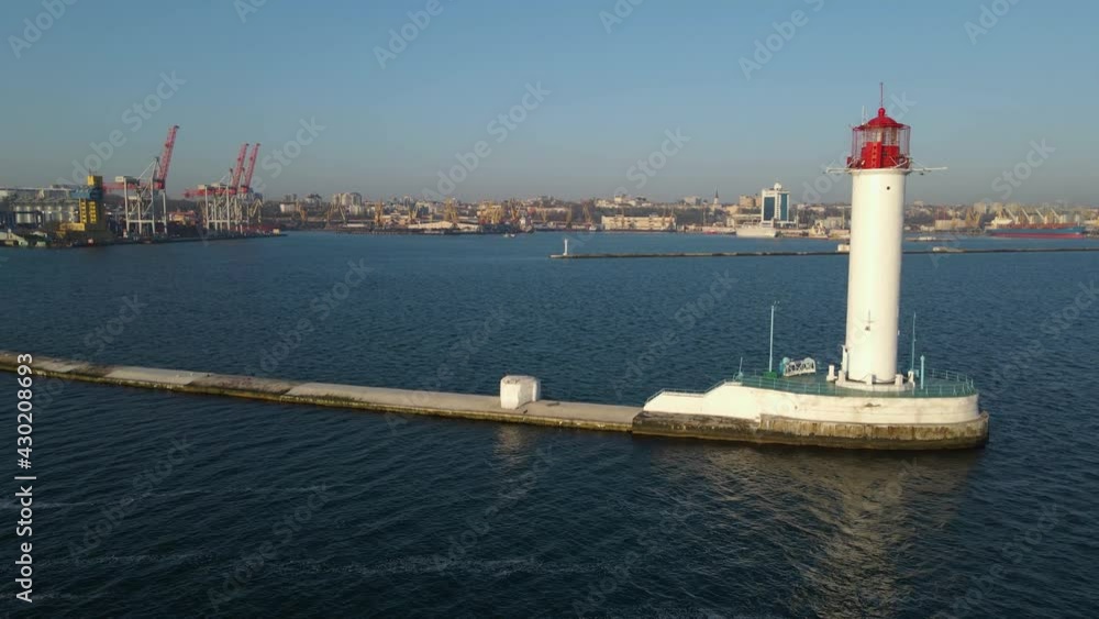 sea Vorontsovsky lighthouse Odessa from a height 4K video sea Vorontsovsky lighthouse Odessa from a height 4K video