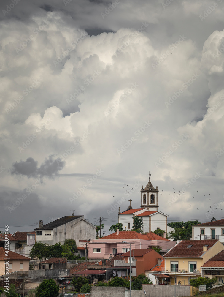 San Sebastian Church with a Cloudy Sky in Dume, Braga, Portugal.