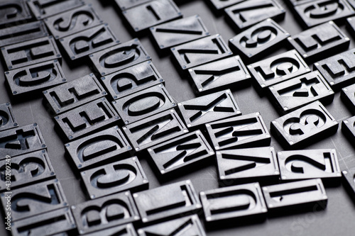 letterpress alphabet and numbers background