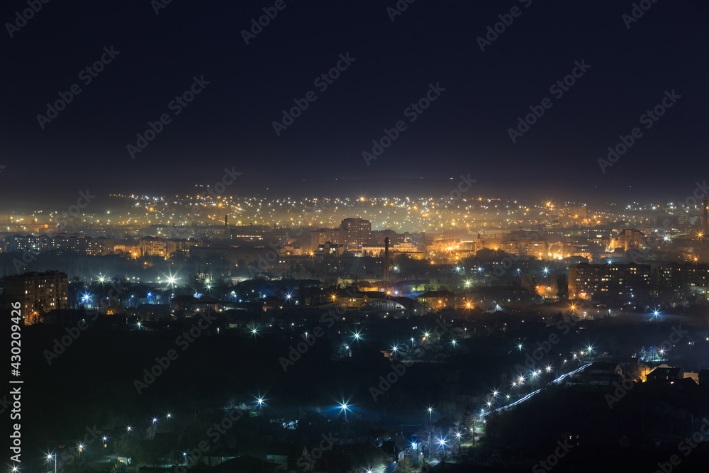 Smog in a Night City in Eastern Europe