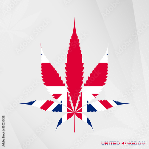 Flag of United Kingdom in Marijuana leaf shape. The concept of legalization Cannabis in United Kingdom.
