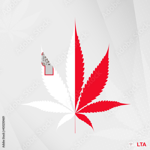 Flag of Malta in Marijuana leaf shape. The concept of legalization Cannabis in Malta.