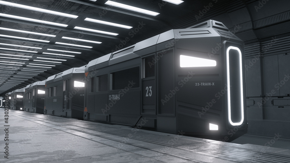 3d render. Futuristic space train concept