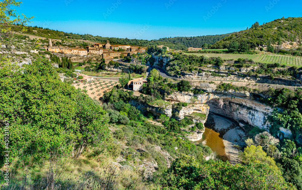 The beautiful city of Minerve in the department of Hérault with the river Cesse flowing through the centre of it.