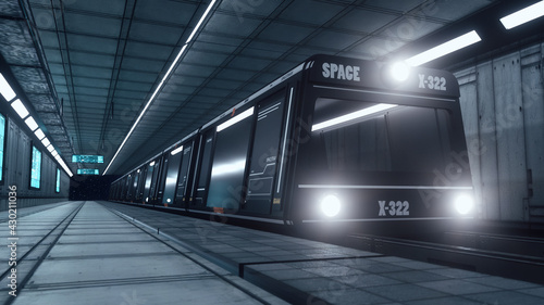 3d render. Futuristic space train concept