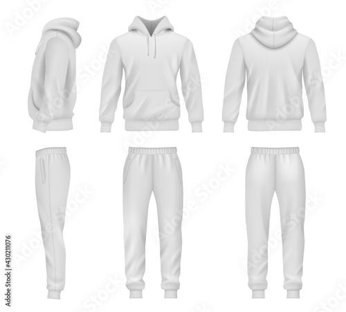 Sportswear. Hoodie mockup tracksuit sweatpants for men decent vector templates photo