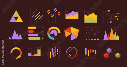 Infographic elements. Business templates of ui collection flowcharts circle charts info reports dividers garish infographics vector set