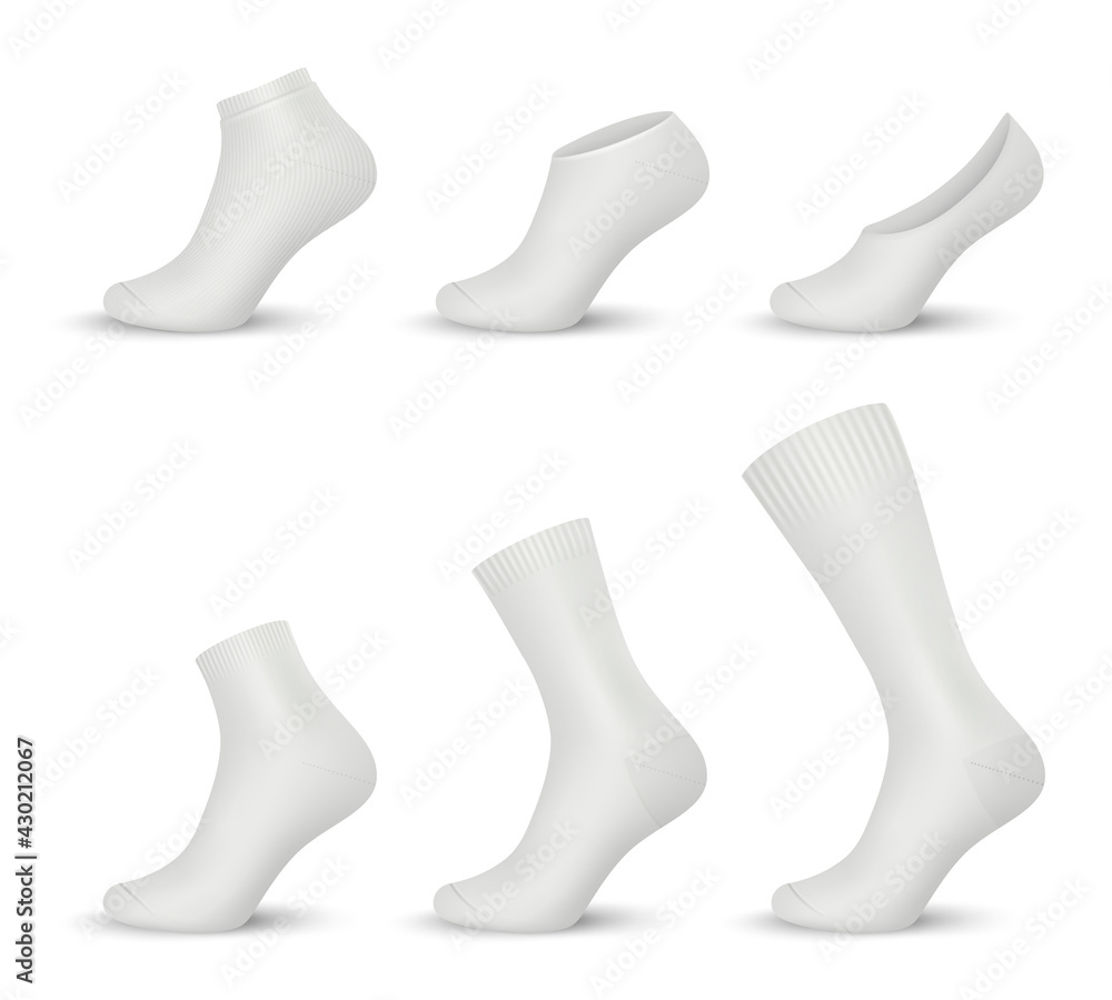 Socks realistic. Modern shoes fashioned socks for sport and daily activities decent vector mockups 3d collection Socks realistic. Modern shoes fashioned socks for sport and daily activities decent vector mockups 3d collection