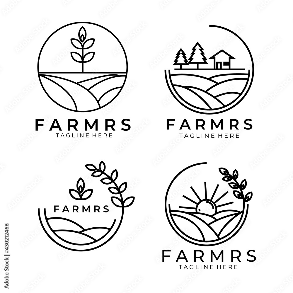 set or bundle farms logo line art badge vector illustration design ...