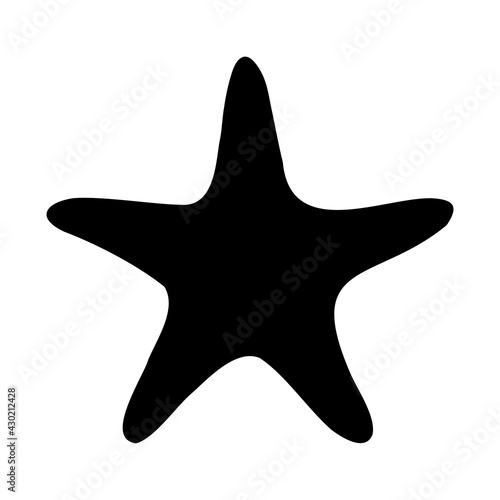 Starfish isolated black silhouette. Side view. Marine animal. White background. Vector illustration clipart.