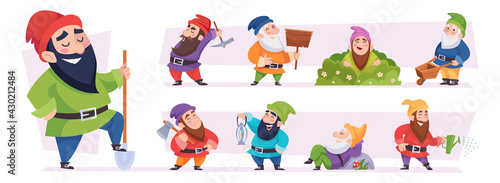 Magical dwarf. Fairytale garden gnomes game characters exact vector fantasy persons in cartoon style